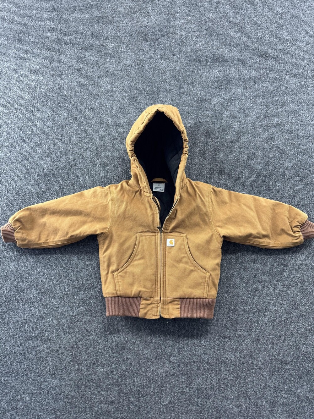Carhartt Jacket Boys 2T Brown Hooded Canvas Quilted Lined Winter Workwear